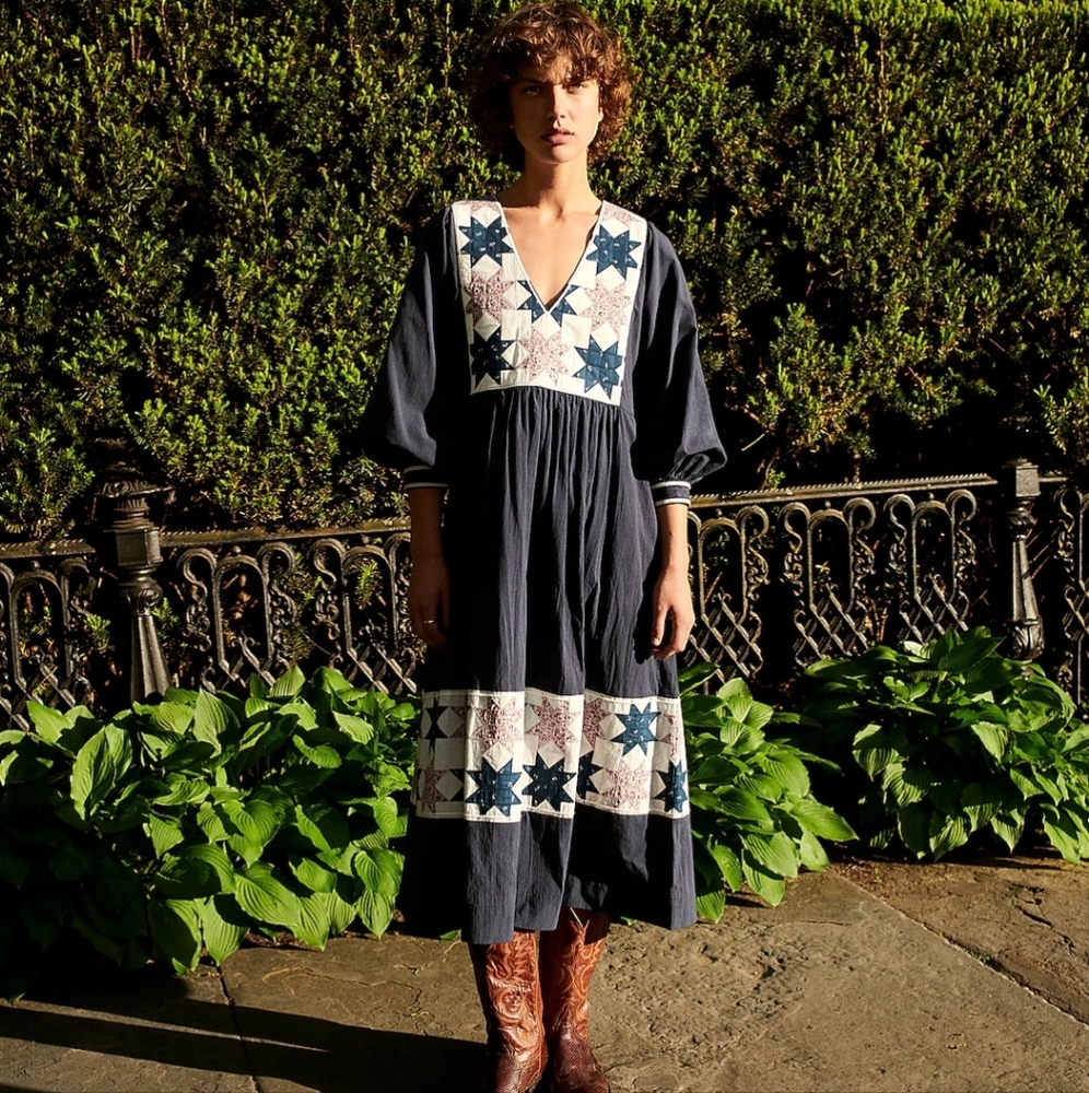 Madewell Quilted Patchwork Midi Dress Sz. Medium NWT